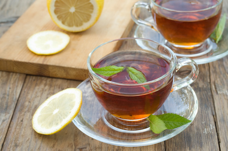 Hot tea with mint and lemon