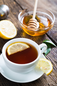Hot tea with lemon and honey