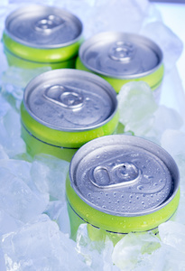 Cold beverages from a vending machine in ice